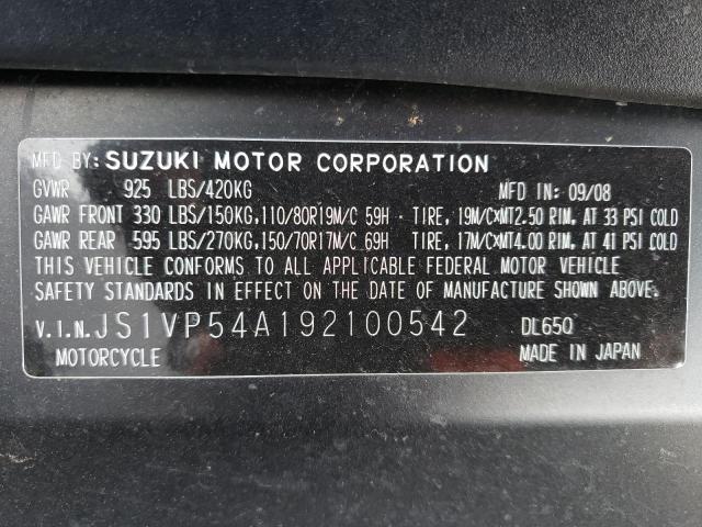 2009 SUZUKI DL650 JS1VP54A192100542
