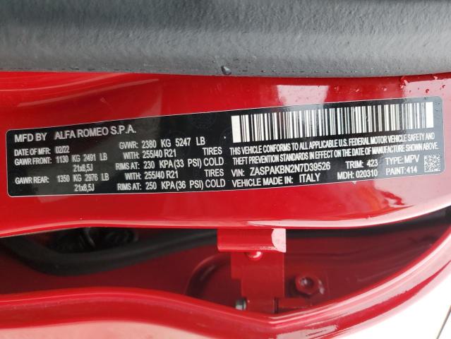 2022 ALFA ROMEO STELVIO VE ZASPAKBN2N7D39526