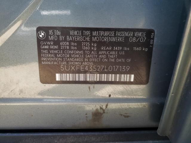 2007 BMW X5 3.0I VIN: 5UXFE43527L017139 Lot: 57811692