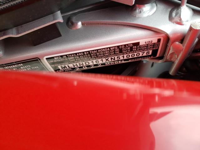 2022 HONDA CRF300 L MLHND161XN5100078