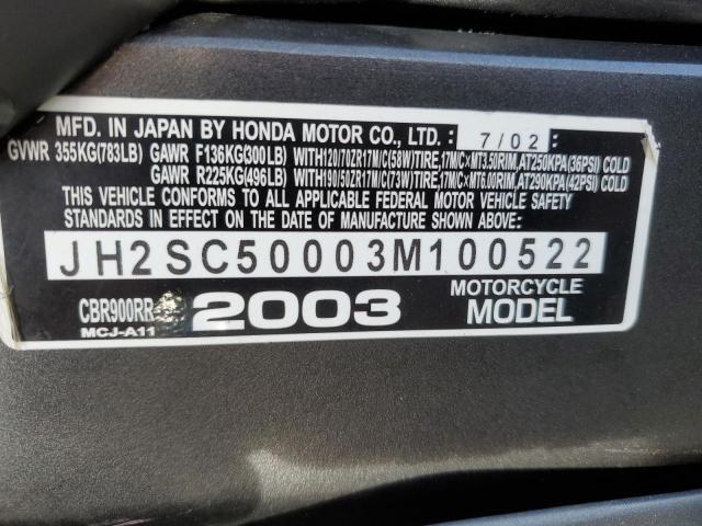 2003 HONDA CBR900 RR JH2SC50003M100522