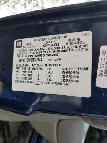 VIN: 1GNDT13W92K127441 Auction: COPART Lot: 58529152 Location: VA - FREDERICKSBURG 1GNDT13W92K127441 CHEVROLET BLAZER 2002 BLUE Photo 10