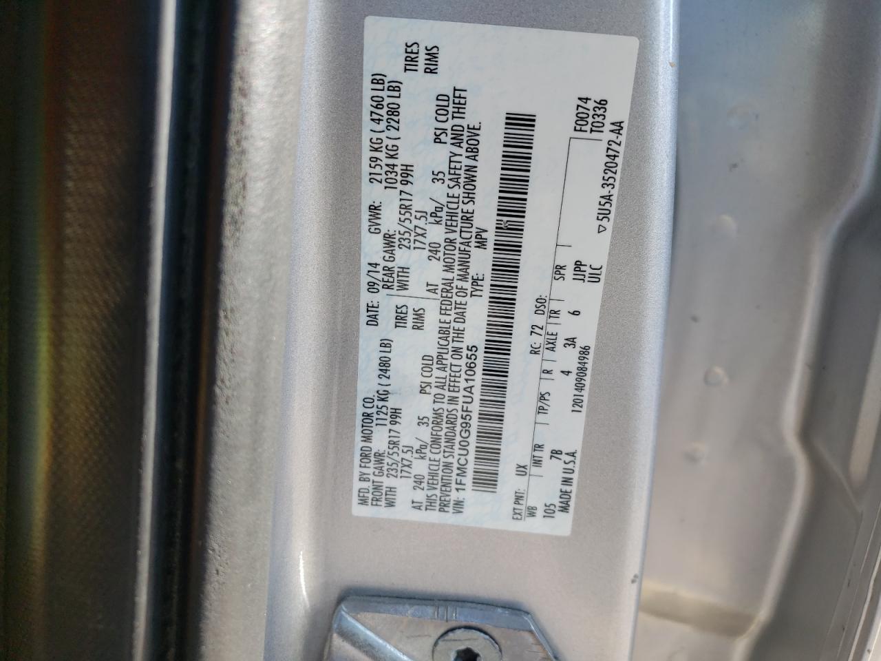 1FMCU0G95FUA10655 2015 Ford Escape Se