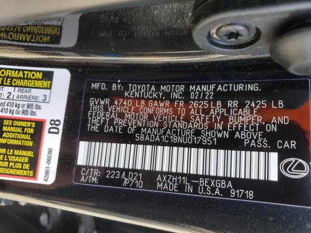 2022 LEXUS ES 300H BA 58ADA1C18NU017951