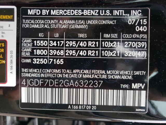 2016 MERCEDES-BENZ GL 550 4MA - 4JGDF7DE2GA632237