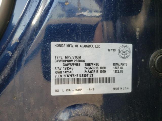 2020 HONDA PILOT BLAC 5FNYF6H71LB504133