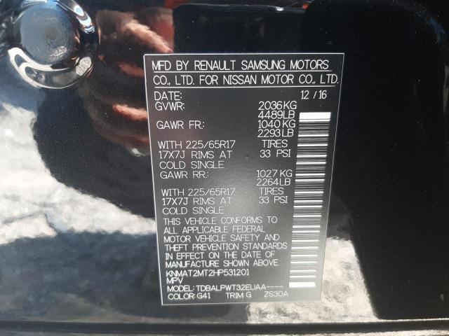 VIN: KNMAT2MT2HP531201 Auction: COPART Lot: 58350992 Location: NV - LAS VEGAS KNMAT2MT2HP531201 NISSAN ROGUE 2017 BLACK Photo 10
