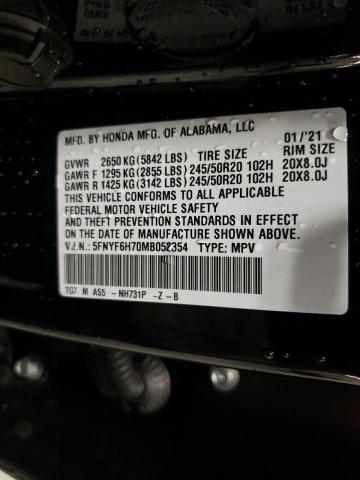 2021 HONDA PILOT BLAC 5FNYF6H70MB052354