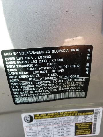 2017 VOLKSWAGEN TOUAREG WO WVGRF7BP5HD003243