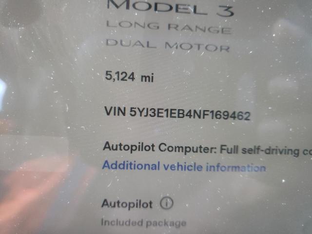 2022 TESLA 3 5YJ3E1EB4NF169462