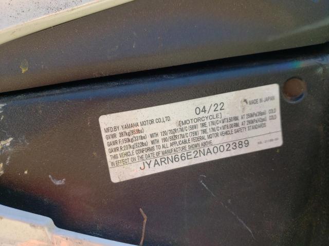 2022 YAMAHA YZF-R1 JYARN66E2NA002389