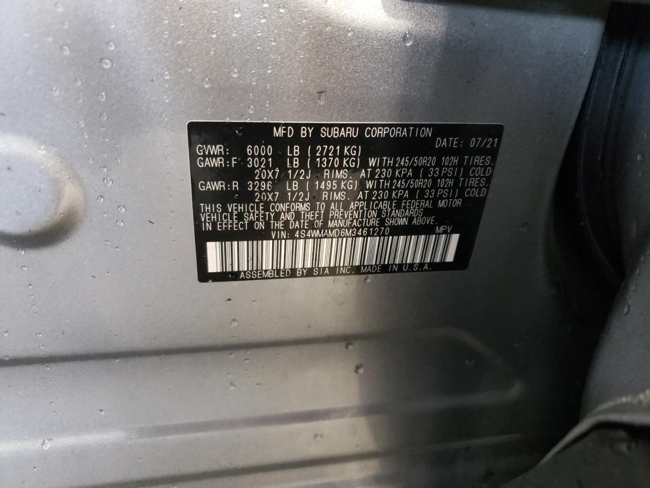 4S4WMAMD6M3461270 2021 Subaru Ascent Limited