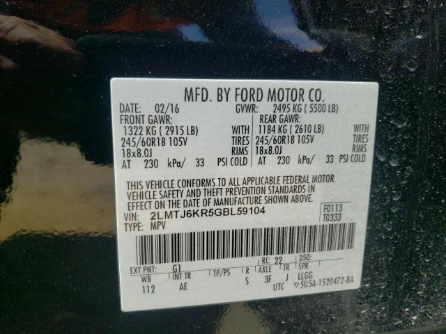 2016 LINCOLN MKX SELECT 2LMTJ6KR5GBL59104