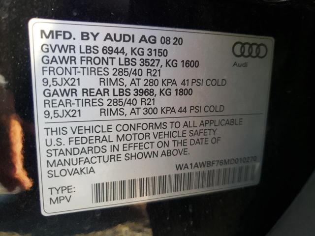 2021 AUDI SQ7 PREMIU WA1AWBF76MD010270