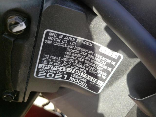 2021 HONDA CBR600 RA JH2PC40J7MK700086