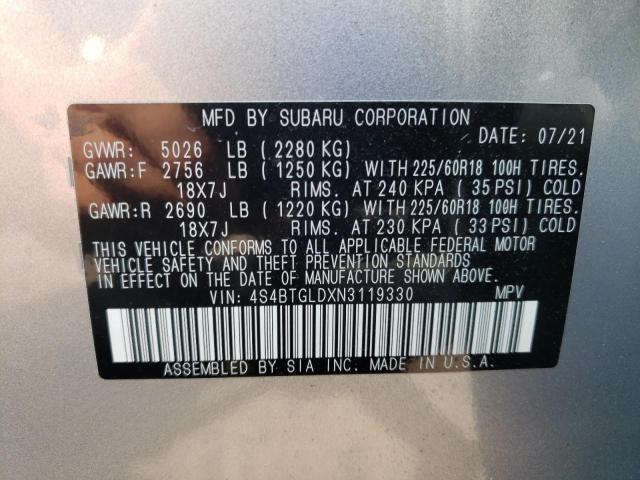 2022 SUBARU OUTBACK ON 4S4BTGLDXN3119330