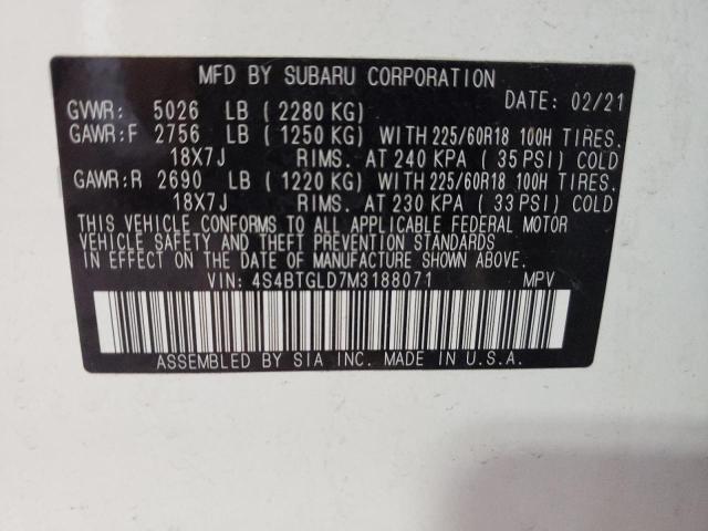 2021 SUBARU OUTBACK ON 4S4BTGLD7M3188071