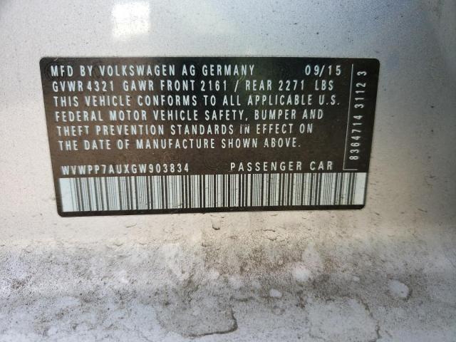 2016 VOLKSWAGEN E-GOLF SEL WVWPP7AUXGW903834