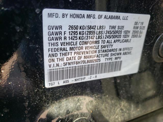 2020 HONDA PILOT BLAC 5FNYF6H70LB002925