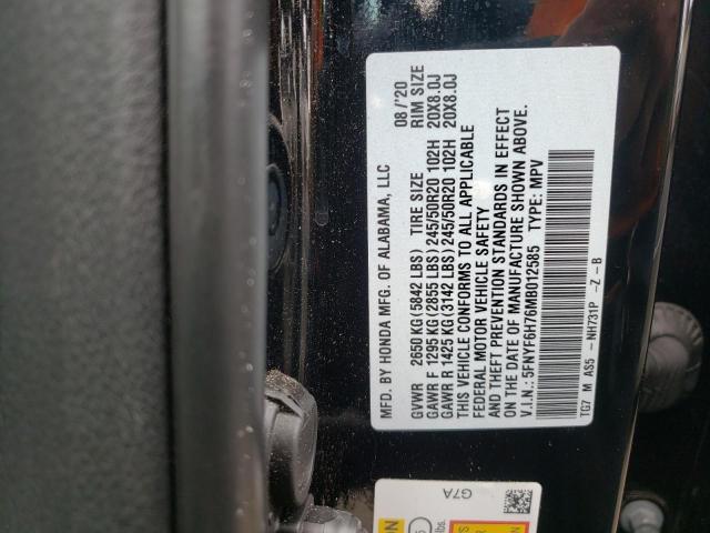 2021 HONDA PILOT BLAC 5FNYF6H76MB012585
