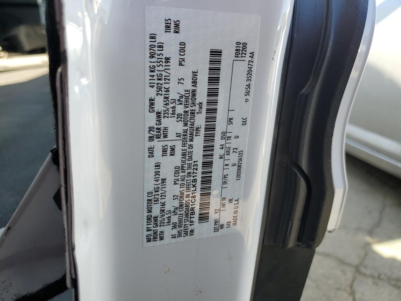 1FTBR1C81LKB17231 FORD TRANSIT 2020