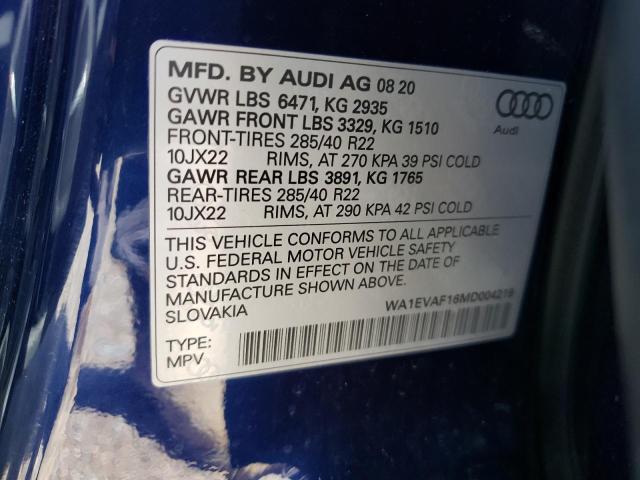 2021 AUDI Q8 PREMIUM WA1EVAF16MD004219