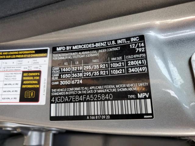2015 MERCEDES-BENZ ML 63 AMG 4JGDA7EB4FA525840