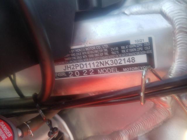 2022 HONDA CRF450 L JH2PD1112NK302148