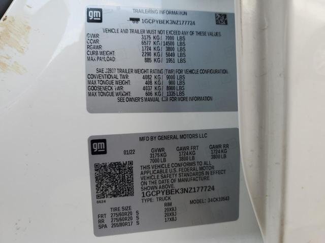 2022 CHEVROLET SILVRK1500 1GCPYBEK3NZ177724