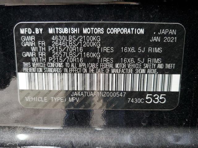 VIN: JA4ATUAA1NZ000547 Auction: COPART Lot: 59377722 Location: NY - LONG ISLAND JA4ATUAA1NZ000547 MITSUBISHI ECLIPSE 2022 BLACK Photo 10