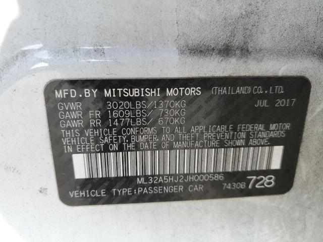 VIN ML32A5HJ2JH000586 2018 MITSUBISHI MIRAGE no.10