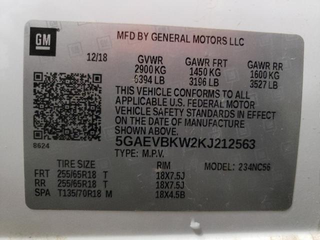 2019 BUICK ENCLAVE PR 5GAEVBKW2KJ212563