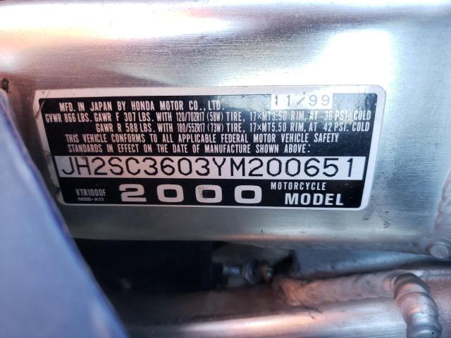 2000 HONDA VTR1000 F JH2SC3603YM200651