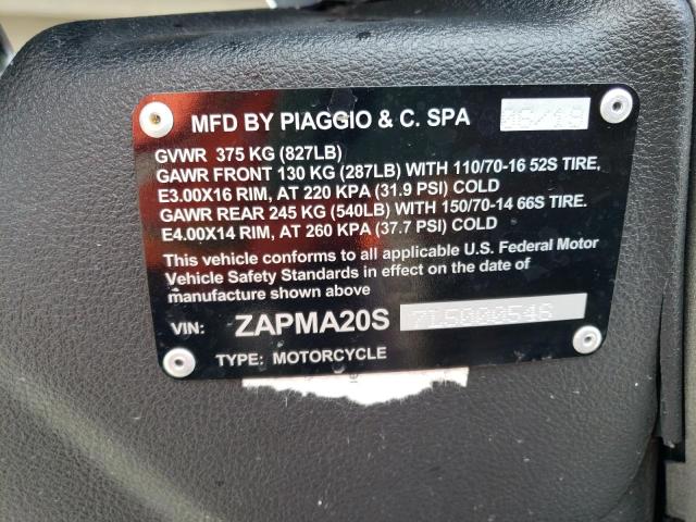 2020 PIAGGIO SCOOTER ZAPMA20S7L5000546