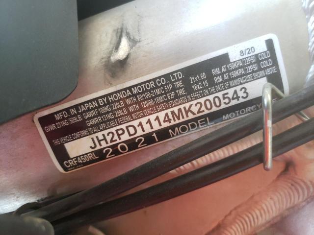 2021 HONDA CRF450 L JH2PD1114MK200543
