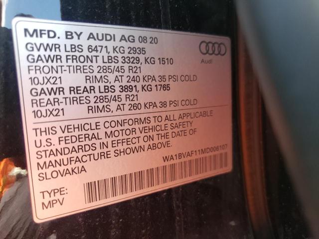 2021 AUDI Q8 PREMIUM WA1BVAF11MD006107
