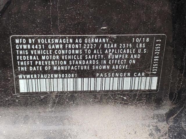 2019 VOLKSWAGEN E-GOLF SE - WVWKR7AU2KW903081