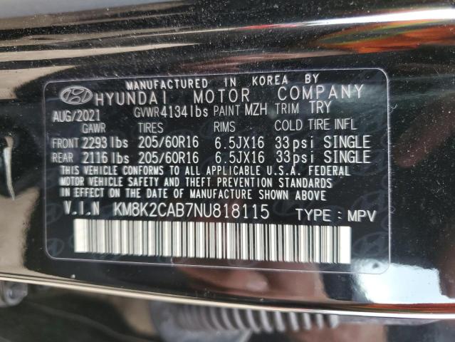 2022 HYUNDAI KONA KM8K2CAB7NU818115
