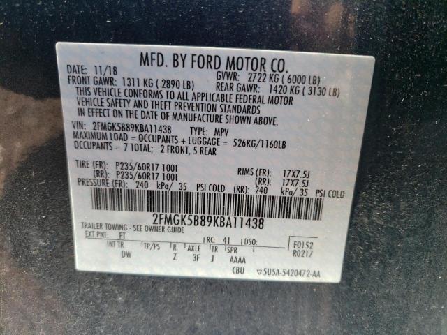 2FMGK5B89KBA11438 Ford Flex SE 10