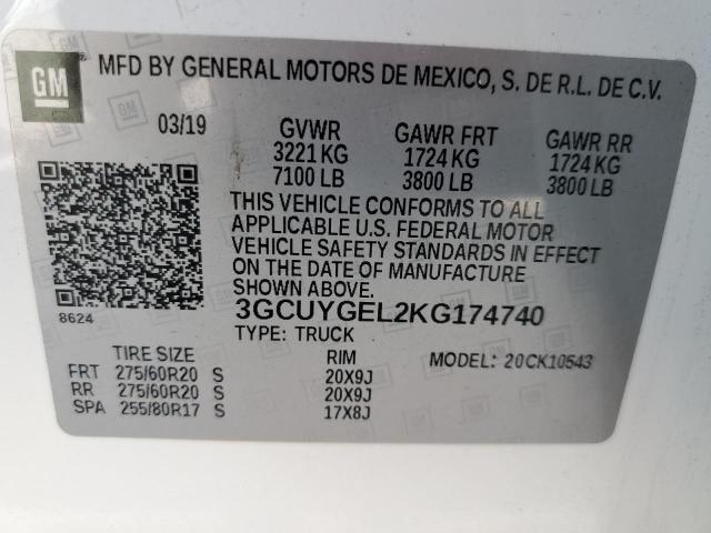 VIN 3GCUYGEL2KG174740 2019 CHEVROLET SILVERADO no.10