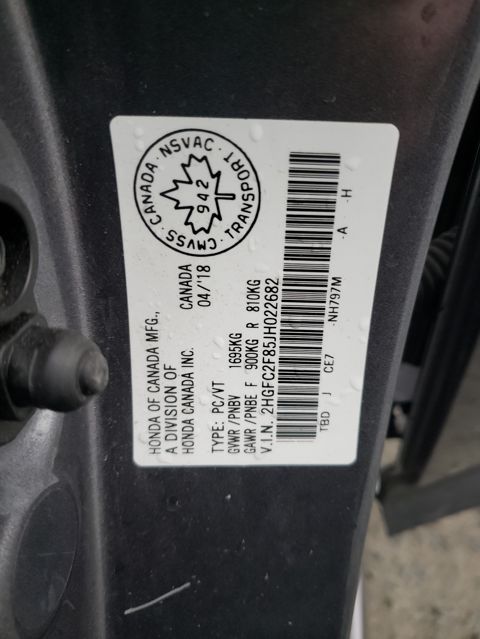 2HGFC2F85JH022682 2018 Honda Civic Ex