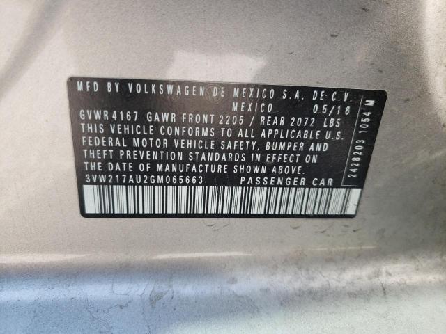 2016 VOLKSWAGEN GOLF S/SE 3VW217AU2GM065663