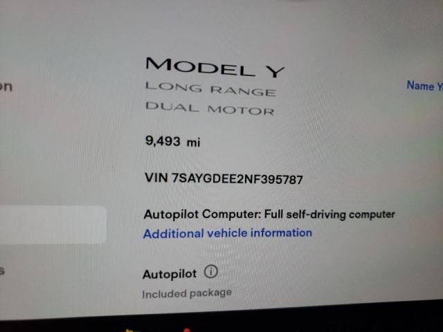 7SAYGDEE2NF395787 Tesla Model Y