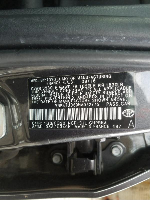 2017 TOYOTA YARIS L VNKKTUD39HA072775