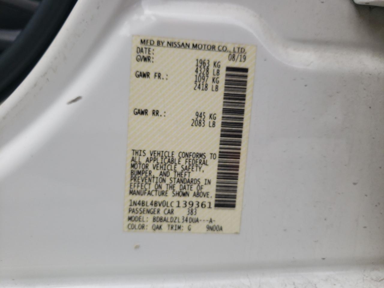 1N4BL4BV0LC139361 NISSAN ALTIMA 2020