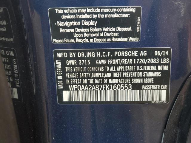 2015 PORSCHE CAYMAN WP0AA2A87FK160553