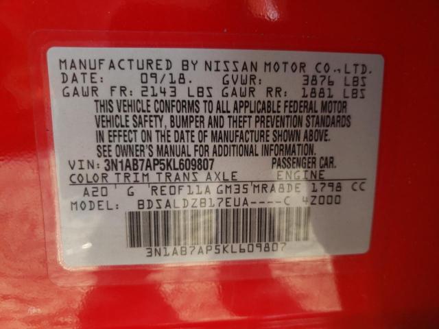 2019 NISSAN SENTRA S/S 3N1AB7AP5KL609807
