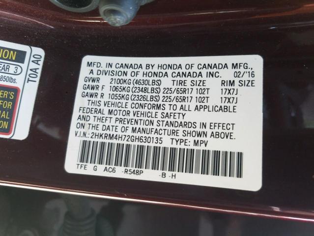 2016 HONDA CR-V EX AW 2HKRM4H72GH630135