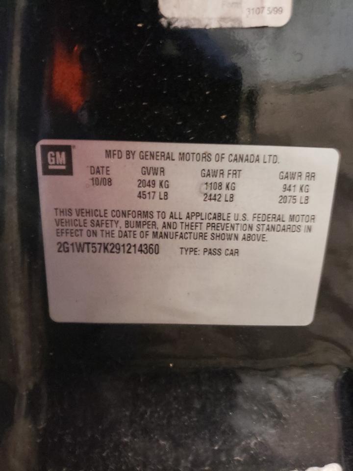 2009 Chevrolet Impala 1Lt VIN: 2G1WT57K291214360 Lot: 60830394