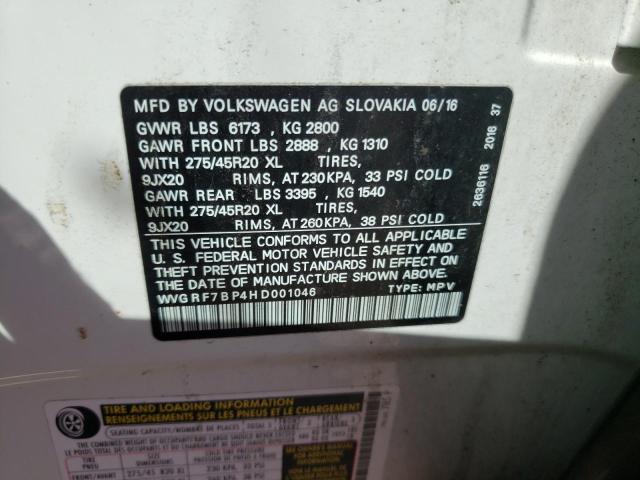 2017 VOLKSWAGEN TOUAREG WO WVGRF7BP4HD001046